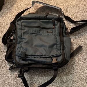 LL Bean teal backpack with shoulder strap